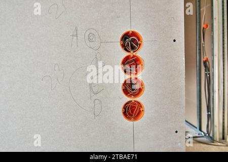 electrical installation with flush-mounted boxes, interior fittings, Germany Stock Photo