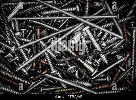Closeup of nuts and screws. Stock Photo