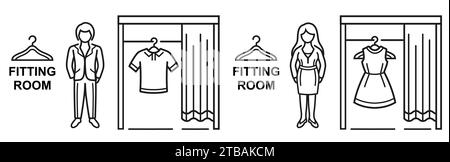 Woman in fitting room try on clothes store Vector Image