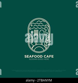 seafood restaurant logo design with geometric outline style, best for food and beverages cafe logo brand template premium vector Stock Vector
