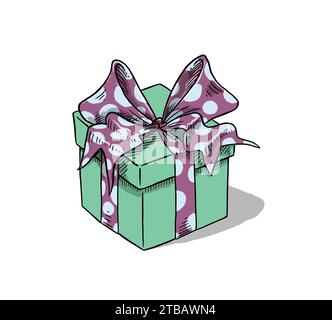Gift Box With Ribbons Cartoon Doodle Vector Illustration Stock Vector