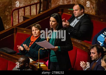 Paris, France. 05th Dec, 2023. Marianne Maximi, deputy of La France Insoumise (NUPES) group, speaks during the session of questions to the government at the National Assembly. A weekly session of questions to the French government in the National Assembly at Palais Bourbon, in Paris. Credit: SOPA Images Limited/Alamy Live News Stock Photo