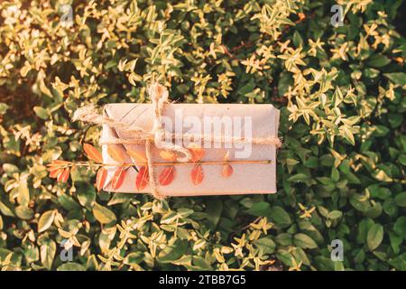 Gift wrapping made from natural, recycled, and environmentally friendly materials. Stock Photo