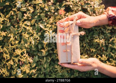 Gift wrapping made from natural, recycled, and environmentally friendly materials. Stock Photo