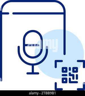 Microphone, qr code on smartphone. Pixel perfect, editable stroke icon Stock Vector