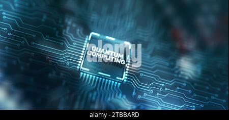 Quantum computing concept. The inscription on the processor icons. Stock Photo