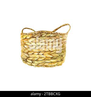Wicker basket. Vector illustration in watercolor style. Design element for Easter greeting cards, birthday, invitations, floral banners, covers. Stock Vector