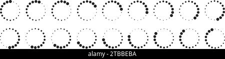 Circle dotted loading icon. Round throbber icon. Progress loader. Dotted progress time design element. Web download time symbol. Animation frames Stock Vector