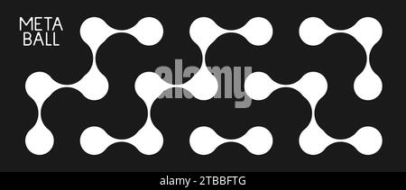 Black and white meta balls set. Connected morph dots. Liquid blobs pattern collection. Thin integration abstract concept. Rounded design elements bundle for logo, icon, tag, emblem, poster. Vector Stock Vector
