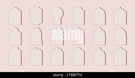 Aesthetic modern islamic boho arche, window set. Minimalistic flat ramadan Y2K frame collection. Stock Vector