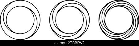 Impossible circle shapes set. Line optical illusion rings. Outline mobius strips. Infinite loop. Abstract unreal geometric forms. Linear puzzle design elements for logo, icon, label, tag. Vector Stock Vector