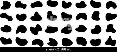 Abstract organic shapes collection. Irregular liquid forms set. Black amoeba blobs, blotches, drops and stains pack. Different design elements for label, sticker, banner, speech bubble. Vector bundle Stock Vector