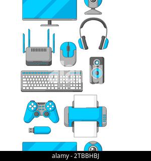 Pattern with computer equipment. Gaming technology and work devices. Stock Vector