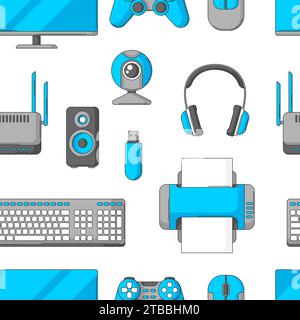 Pattern with computer equipment. Gaming technology and work devices. Stock Vector