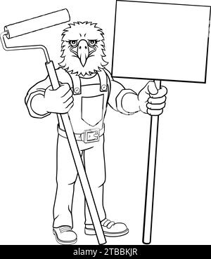 Eagle Painter Decorator Paint Roller Mascot Man Stock Vector