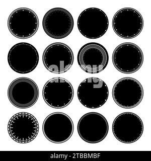 Mechanical clock faces, bezel. Watch dial with minute and hour marks. Timer or stopwatch element. Blank measuring circle scale with divisions. Vector Stock Vector