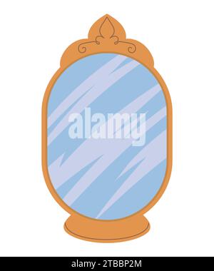 Home table mirror. Stylized makeup item isolated on white background. Vector illustration in flat style. Stock Vector