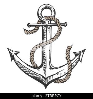 vector black white rope outline sea icon vintage Anchor Stock
