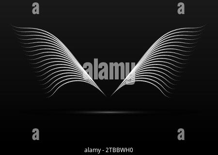 Silver wings linear wavy abstract on a black background. Angel wings. Vector graphics Stock Vector