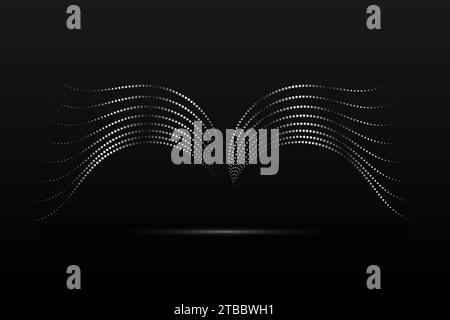 Silver wings linear wavy abstract on a black background. Angel wings. Vector graphics Stock Vector