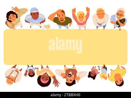 Positive people of different age and nationality standing in rectangle top view Stock Vector