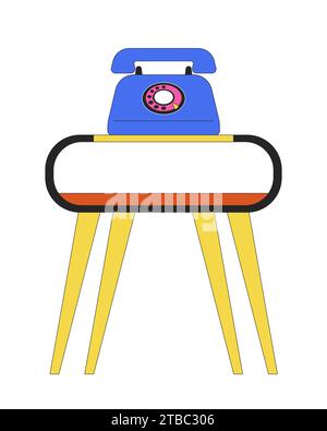 Retro telephone table stand 2D linear cartoon object Stock Vector