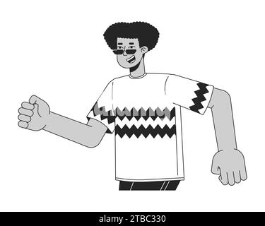 Sunglasses latino man running black and white 2D line cartoon character Stock Vector