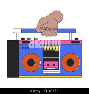 Holding audio boombox linear cartoon character hand illustration Stock Vector