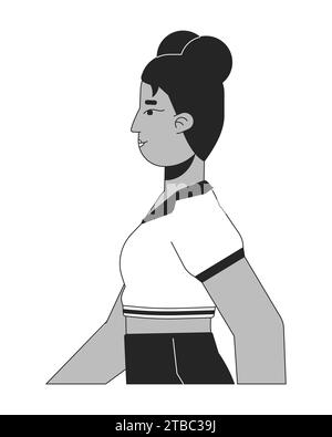 Old fashioned retro black woman black and white 2D line cartoon character Stock Vector