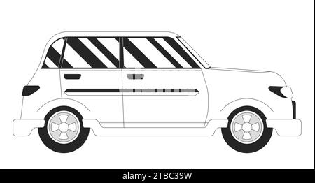 Car retro-styled black and white 2D line cartoon object Stock Vector