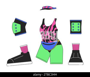 Roller skating outfit 80s 2D linear cartoon object Stock Vector