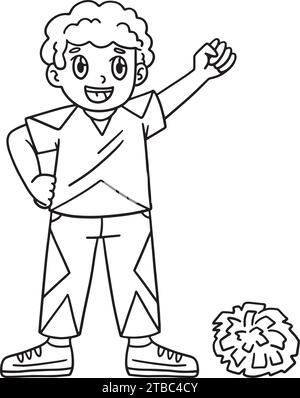 Cheerleader Boy Raising an Arm Isolated Coloring  Stock Vector