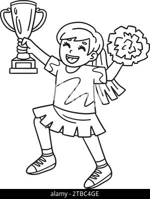 Girl Cheerleader with Trophy Isolated Coloring  Stock Vector
