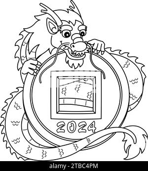 Year of the Dragon with 2024 Coin Coloring Page Stock Vector Image ...