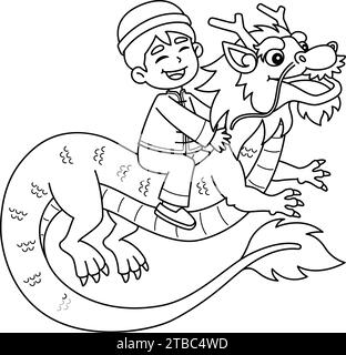 Year of the Dragon Boy Riding a Dragon Coloring Stock Vector Image ...