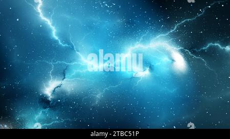 Blue glowing high-energy plasma lightning in space, computer generated abstract background, 3D rendering Stock Photo