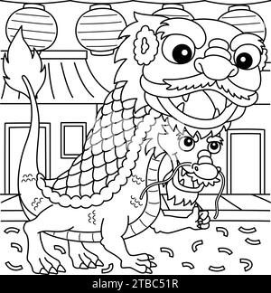 Year of the Dragon Dragon Dance Kids Coloring Page Stock Vector Image ...