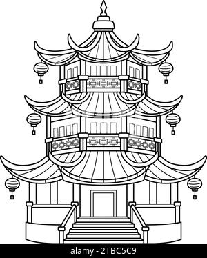 Pagoda Isolated Coloring Page for Kids Stock Vector Image & Art - Alamy
