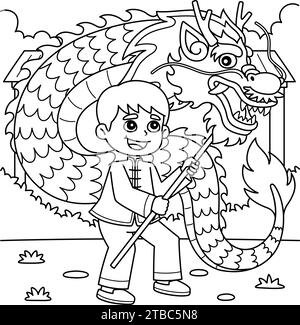 Year of the Dragon Dragon Dance Kids Coloring Page Stock Vector Image ...