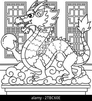 Year of the Dragon Statue Holding an Orb Coloring Stock Vector