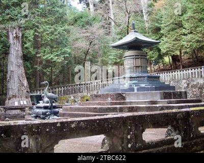 Tokugawa Ieyasu's mausoleum at Nikko Toshogu Shrine in Nikko, Japan. Tokugawa Ieyasu was buried underneath the pagoda in the mausoleum. Stock Photo