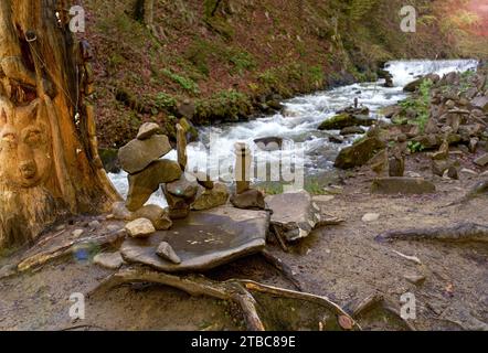 Ukraine. Carpathian. Forest and surroundings of the Shipit waterfall. Cairns Stock Photo