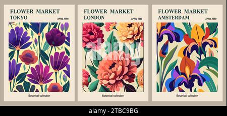 Set of abstract Flower Market vector art posters.  Stock Vector