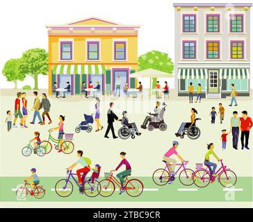 Leisure with family in the city illustration Stock Photo