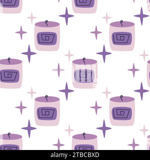 Cozy aromatherapy candles seamless pattern. Hand drawn spa candles background. Print of aroma candle with lavender for textile, packaging, design Stock Vector