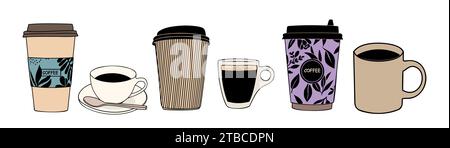 Set of different coffee cups vector isolated. Stock Vector