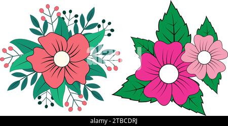 Set of  Spring flower collection vector illustrations stickers design Stock Vector