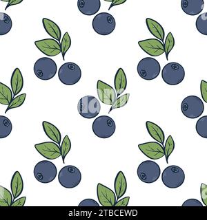 Ripe wild forest berries seamless pattern. Blueberries and leaves background. Healthy organic food. Berry print for textile, digital paper, packaging Stock Vector