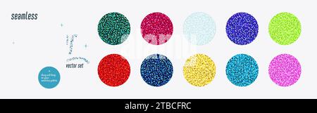 Glitter seamless pattern set, Shiny seamless colorful backgrounds with shimmer texture. Holiday vector abstract background. Vector illustration Stock Vector