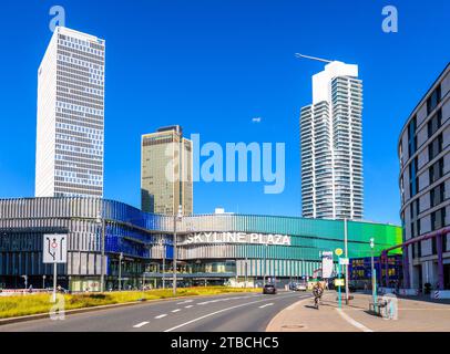 The Skyline Plaza building complex in Frankfurt am Main, Germany, comprises a shopping mall, the ONE office tower and the Grand Tower skyscraper. Stock Photo
